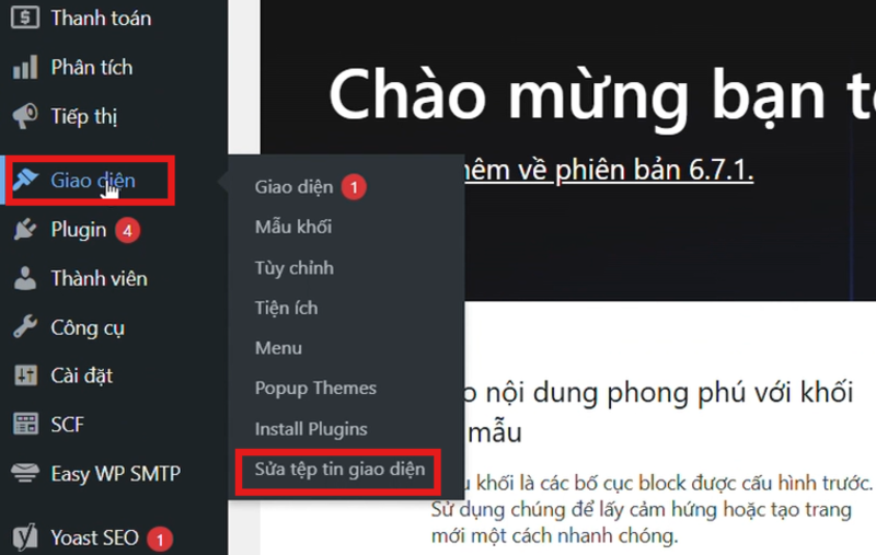 huong-dan-tao-custum-post-type-trong-wordpress-1-1 Truy cập giao diện sau đó chọn sửa tệp giao diện