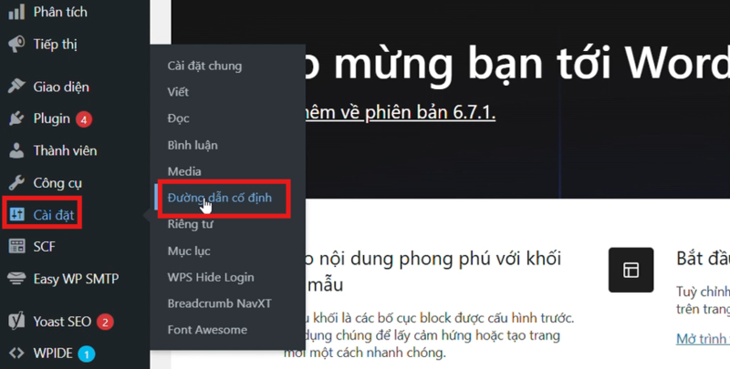 huong-dan-tao-custum-post-type-trong-wordpress-6 Truy cập cài đặt, chọn đường dẫn cố định